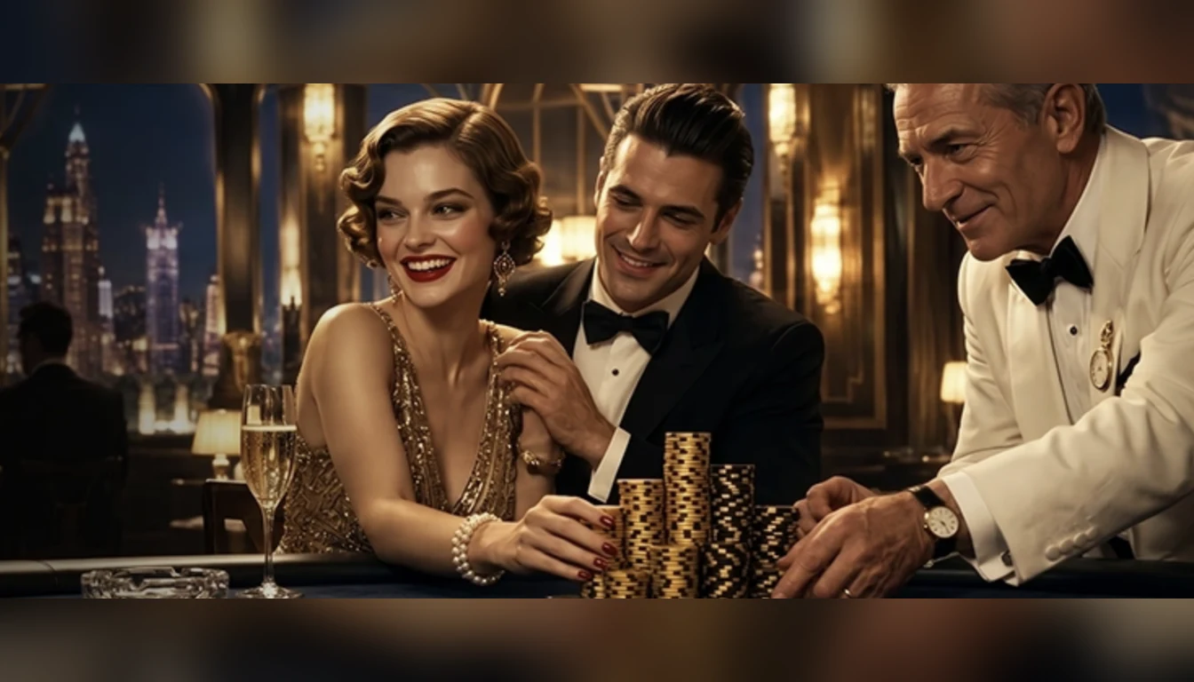 Goście przy stole do gry w sali Luckera Casino w stylu art déco